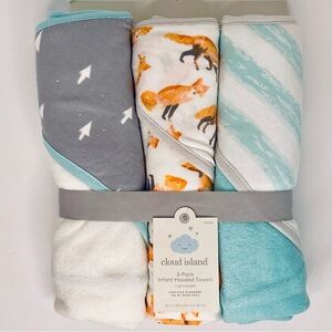 Cloud Island Infant 3pk Hooded Towel Set. OEKO-TEK. Lightweight 30X30